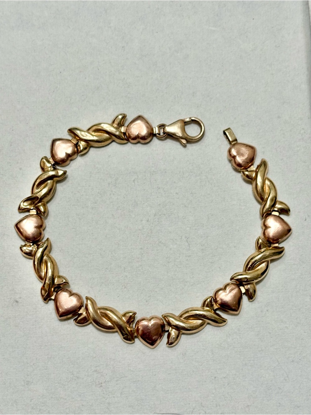 Vintage Circa 90’s 10k Rose & Yellow Gold Two Tone ❤️ Hugs & Kisses Bracelet
